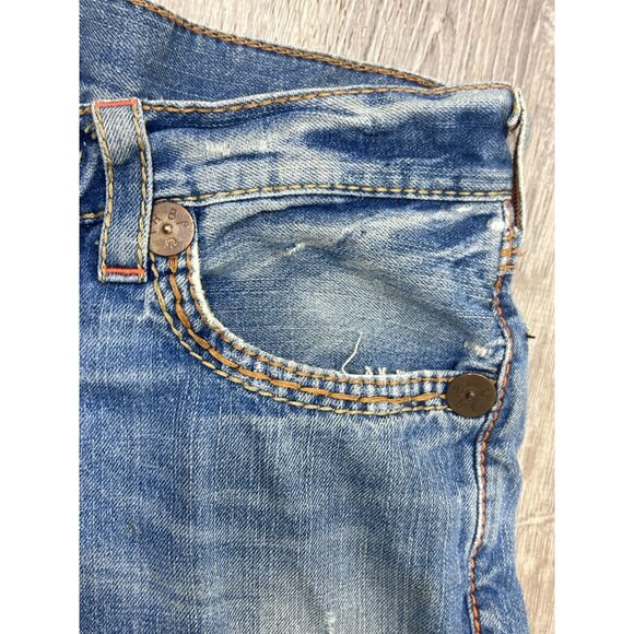 True Religion Jeans  Men's Size 33 Flare Distressed Outdoor Denim Blue - Picture 4 of 10